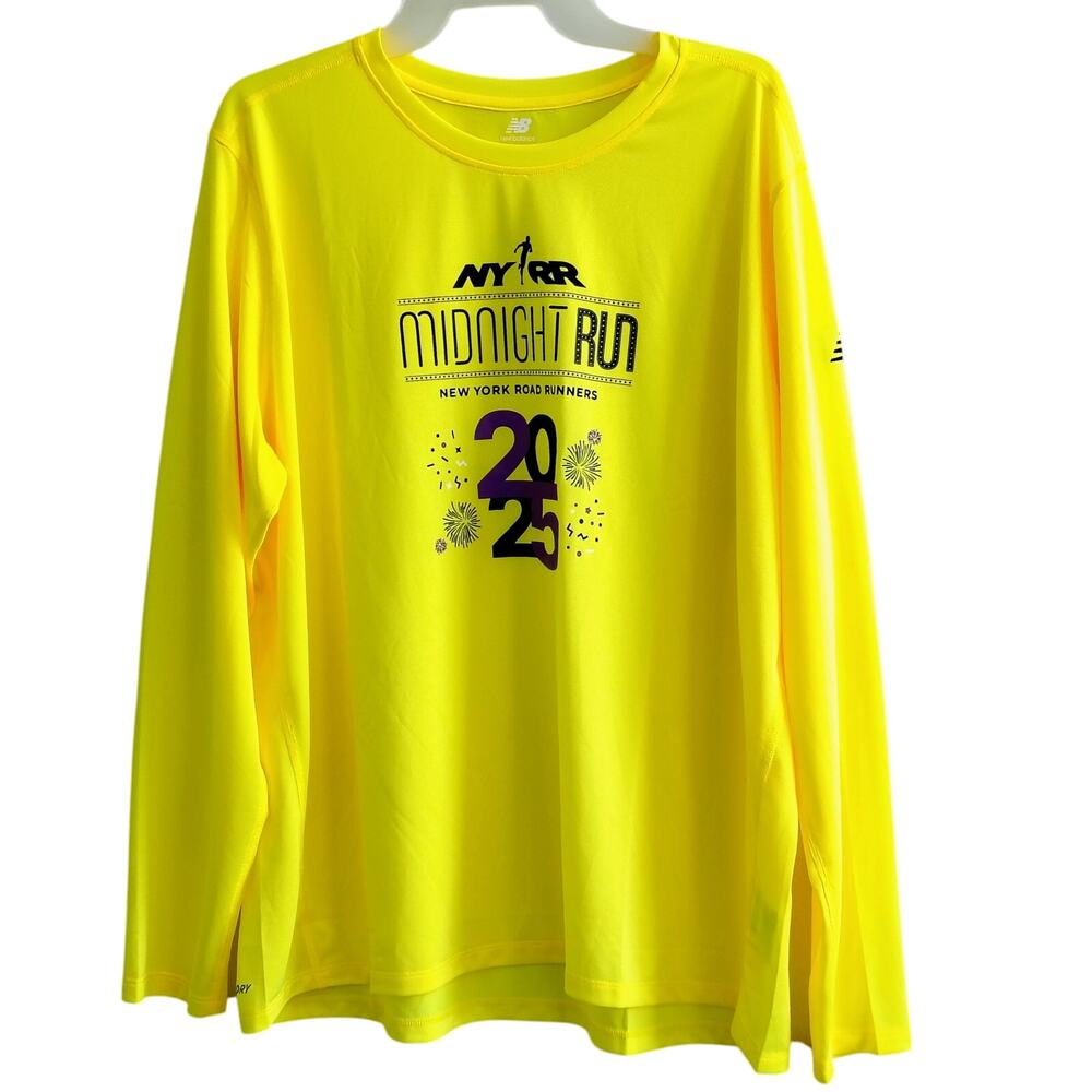 New Balance Neon Yellow Women 2XL New York Midnight Run 2025 Shirt Top NEW